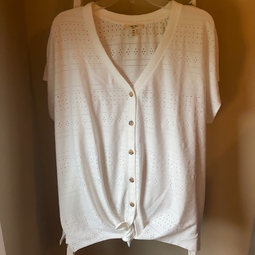 White eyelet blouse-with tie waist-NWOT